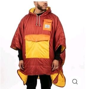NEW Poler Poncho Jacket S/M Sunset Orange Reversible Camp Vibes Beach Surf